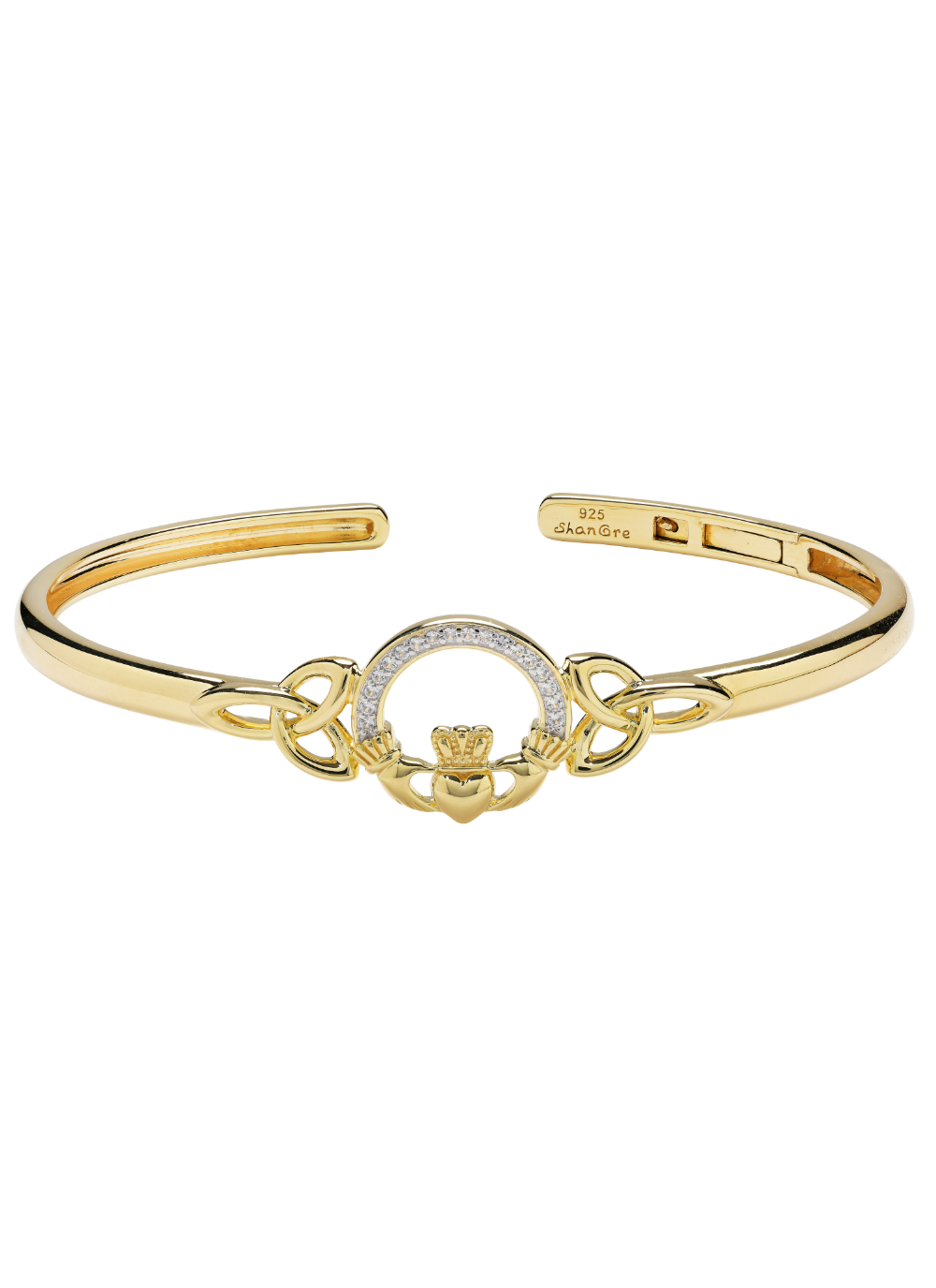 14ct Gold Vermeil Claddagh Cuff Bangle 