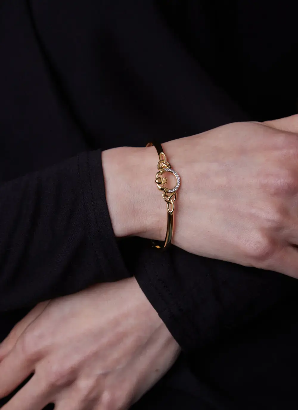 14ct Gold Vermeil Claddagh Cuff Bangle 