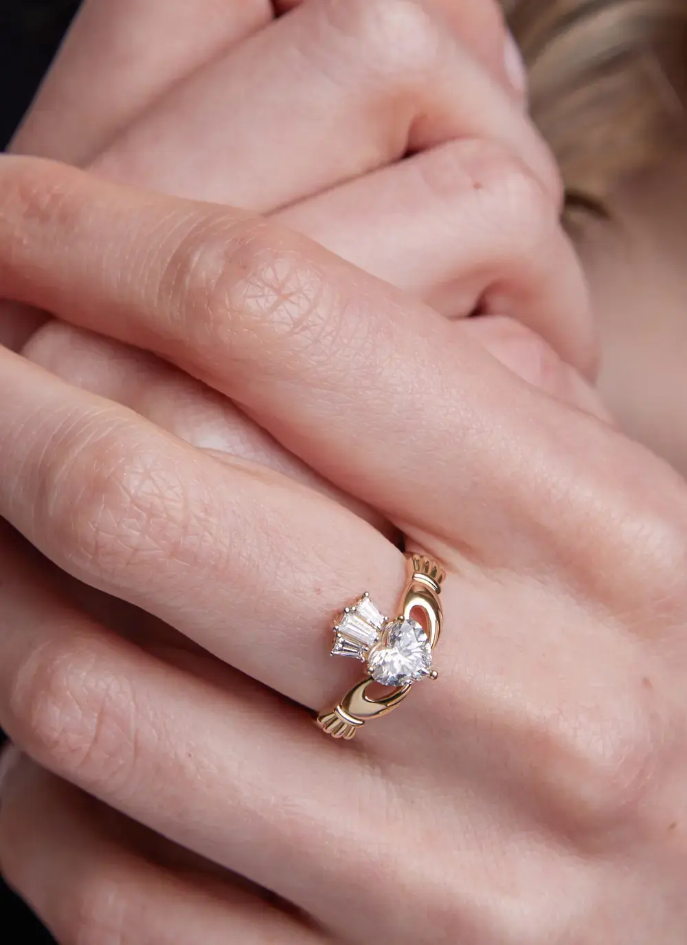 14K Claddagh Ring With Lab Diamond 