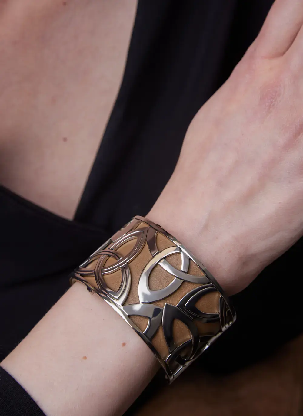 Trinity Knot Cuff Bangle With Leather 