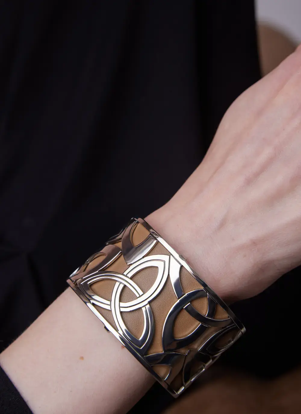 Trinity Knot Cuff Bangle With Leather 