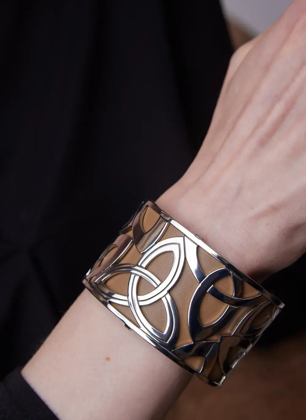 Trinity Knot Cuff Bangle With Leather 