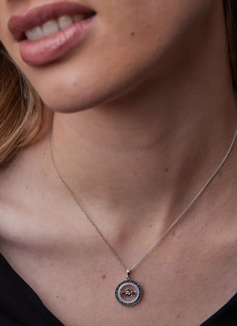 Claddagh Marcite Pendant with Cubic Zirconia