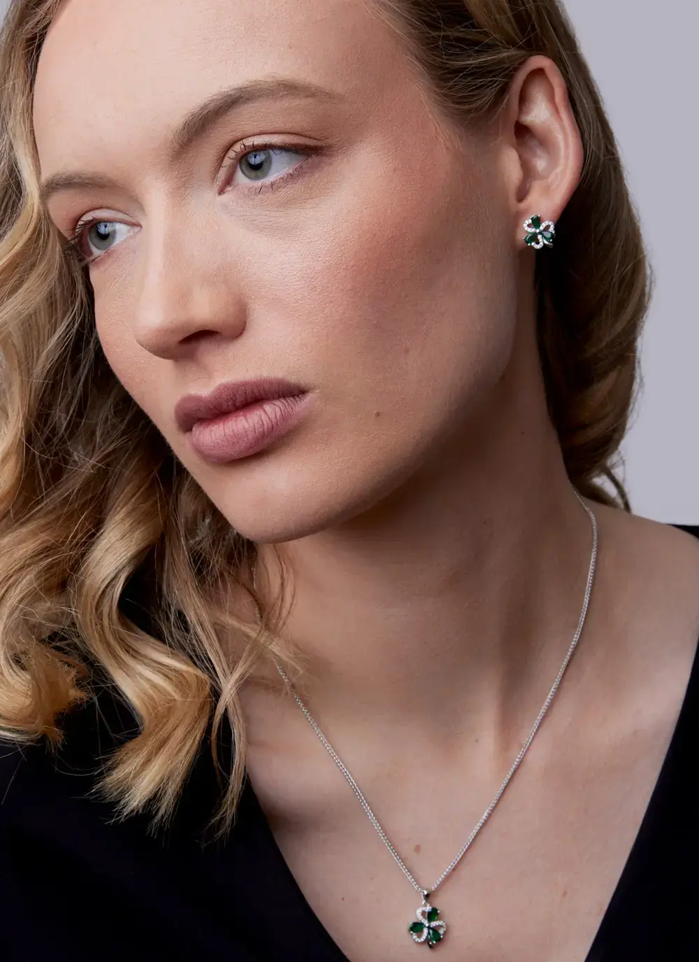 Shamrock Earrings with Green & White Cubic Zirconia