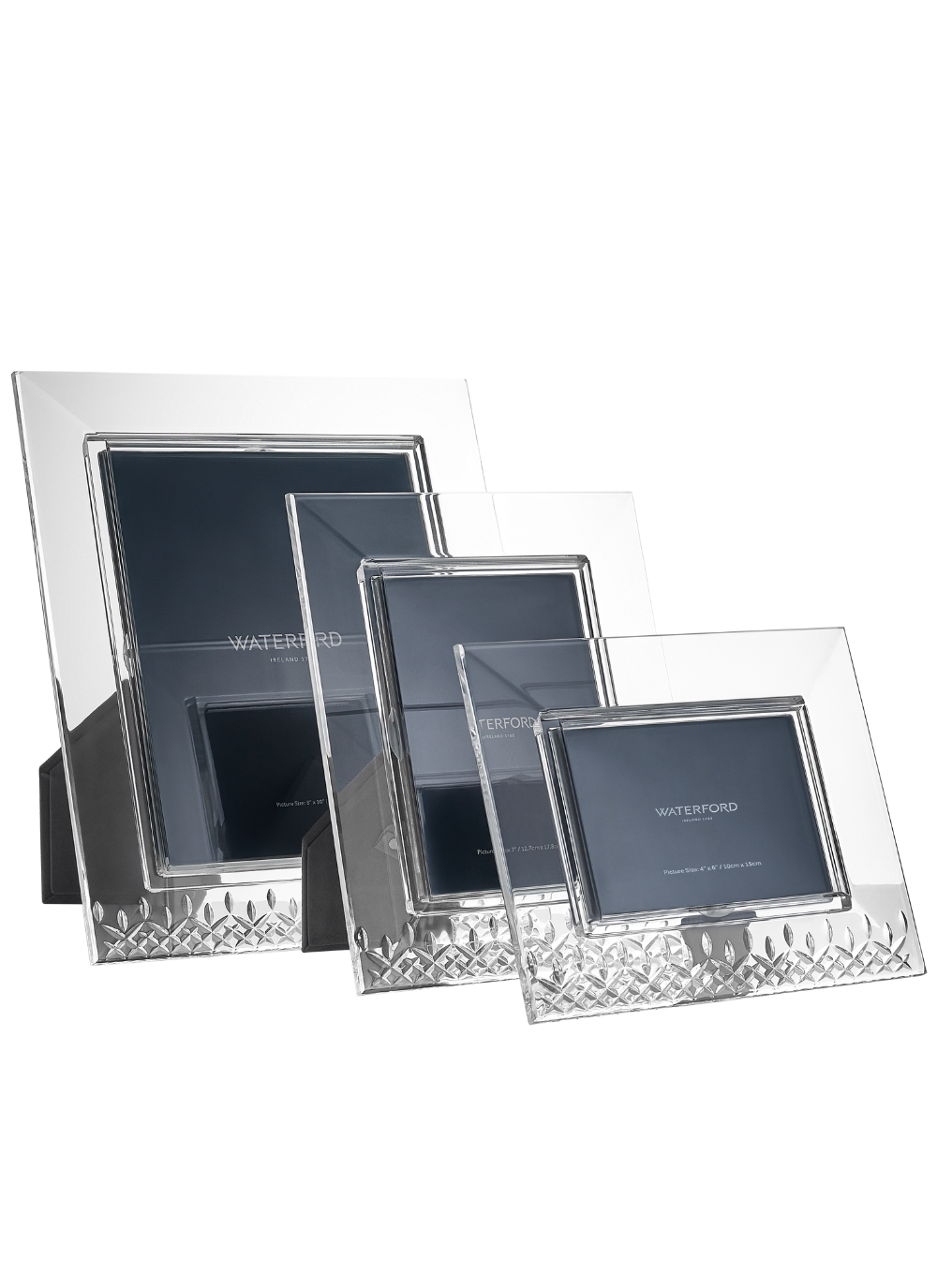 Waterford Crystal Lismore Essence 4x6 horizontal photo frame with diamond and wedge cuts, perfect for displaying landscape photos with elegant clarity