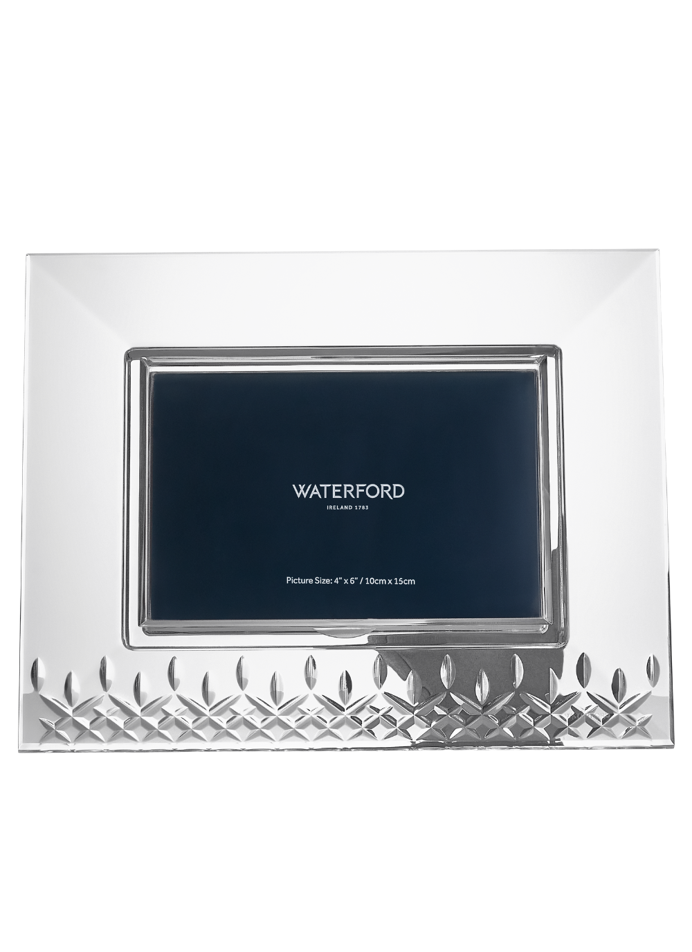 Waterford Crystal Lismore Essence 4x6 horizontal photo frame with diamond and wedge cuts, perfect for displaying landscape photos with elegant clarity