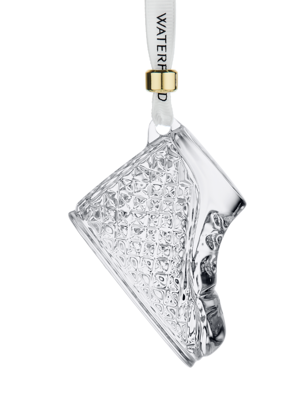Waterford Crystal Baby’s First Boot Ornament 2025 – Elegant cut crystal keepsake with gold-detailed ribbon, perfect heirloom gift for newborns or christenings.