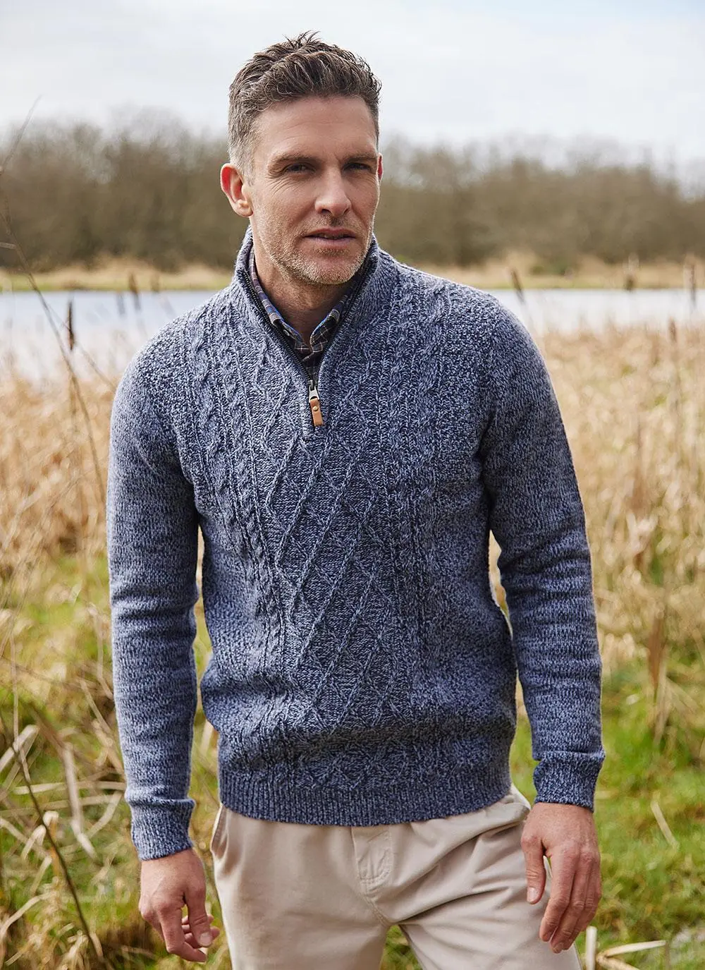 Liam Zip Neck Aran Sweater