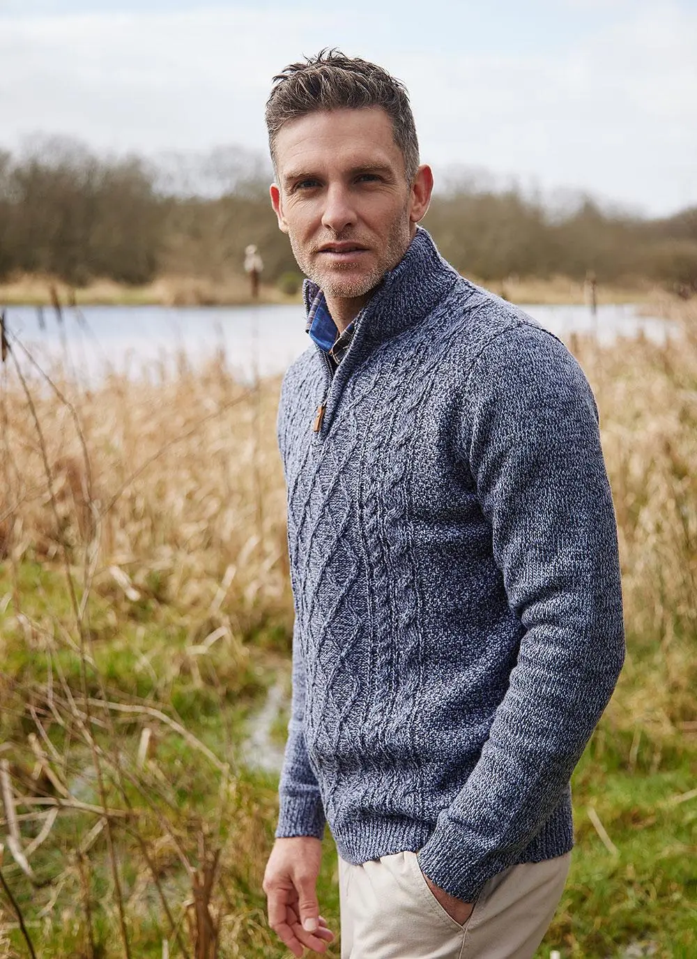 Liam Zip Neck Aran Sweater