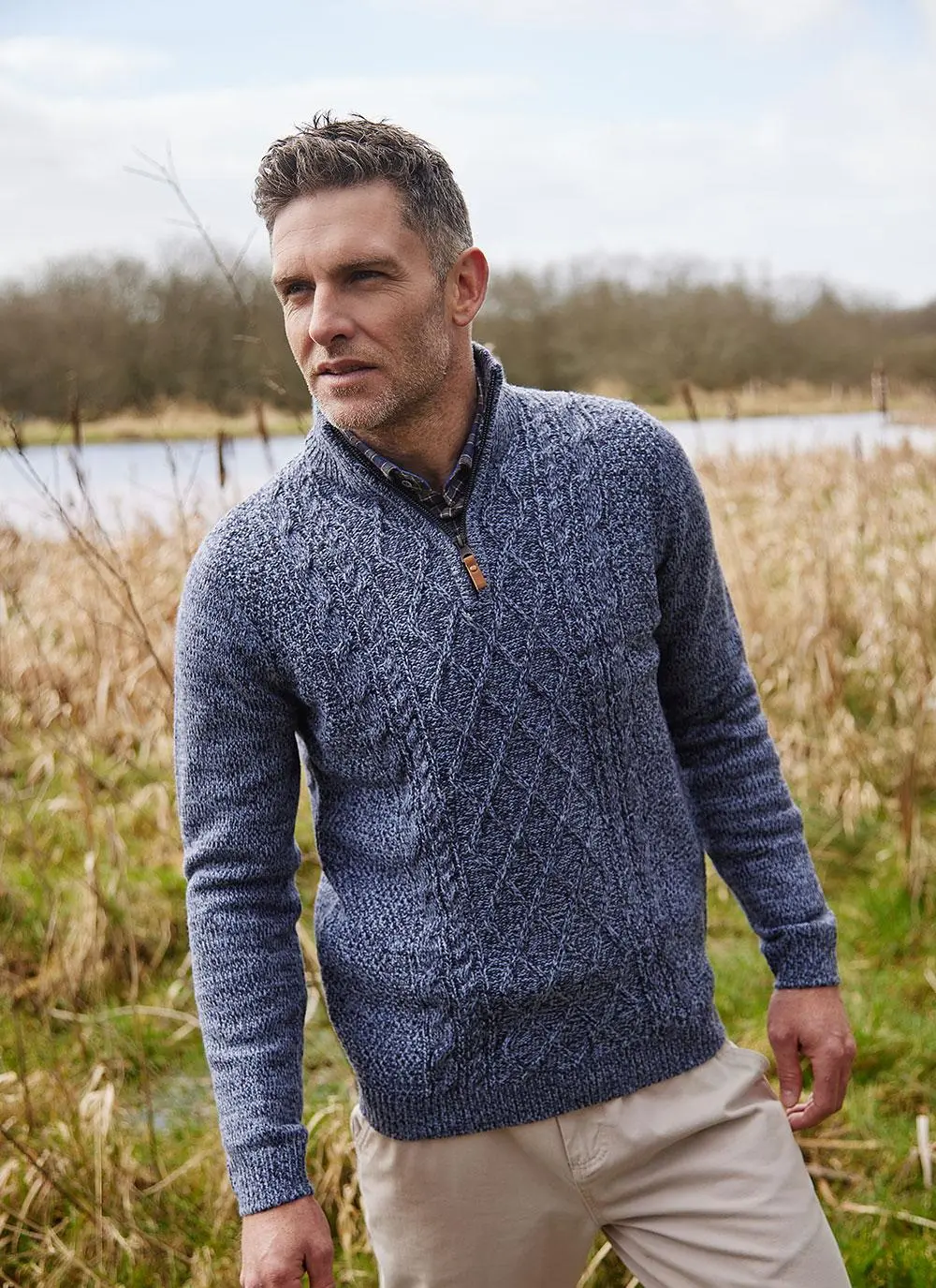 Liam Zip Neck Aran Sweater