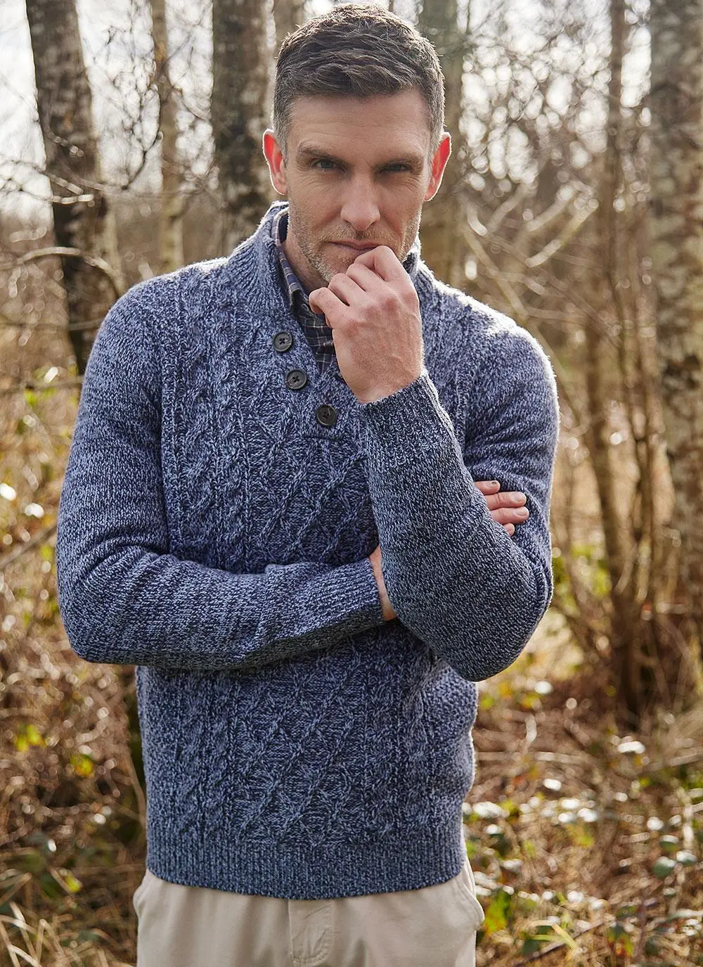 Kieran Button Neck Aran Sweater