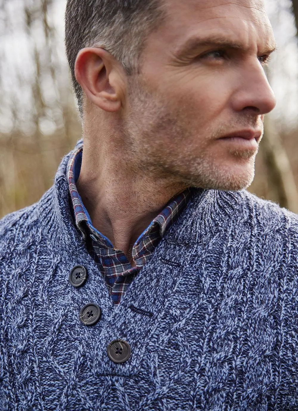 Kieran Button Neck Aran Sweater