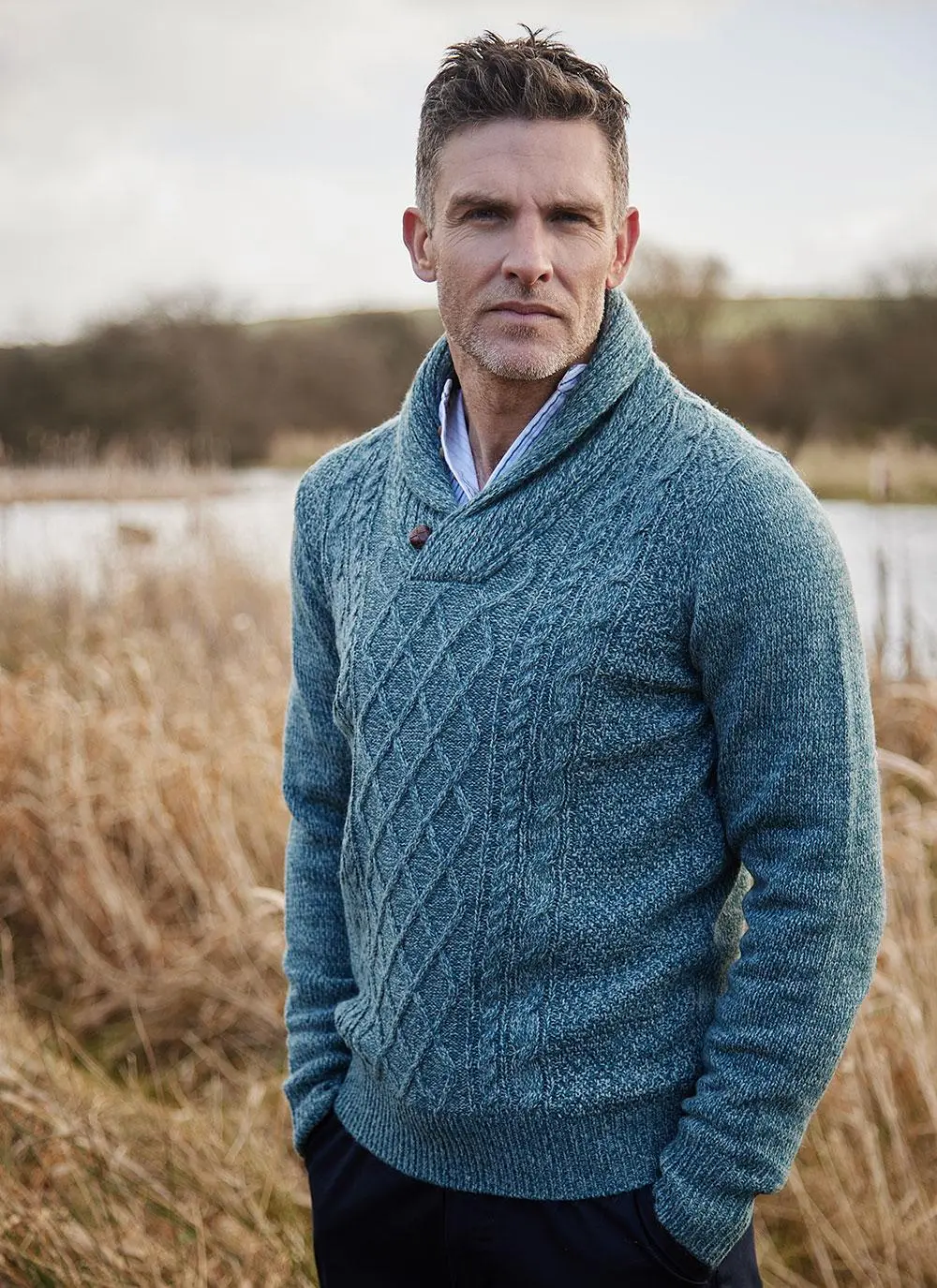 Brendan Shawl Collar Aran Sweater