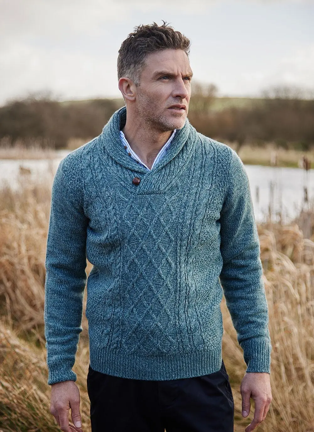 Brendan Shawl Collar Aran Sweater