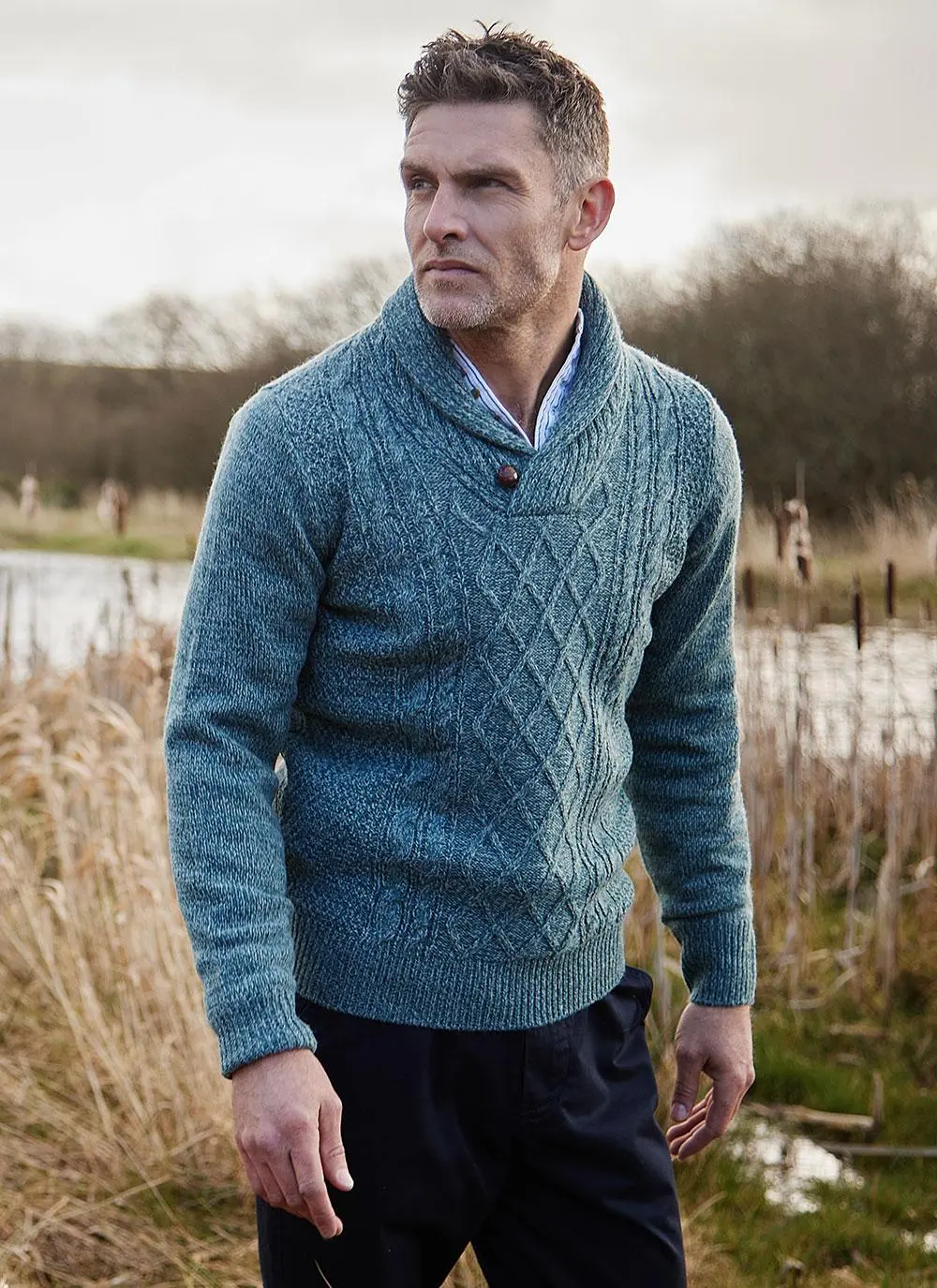 Brendan Shawl Collar Aran Sweater