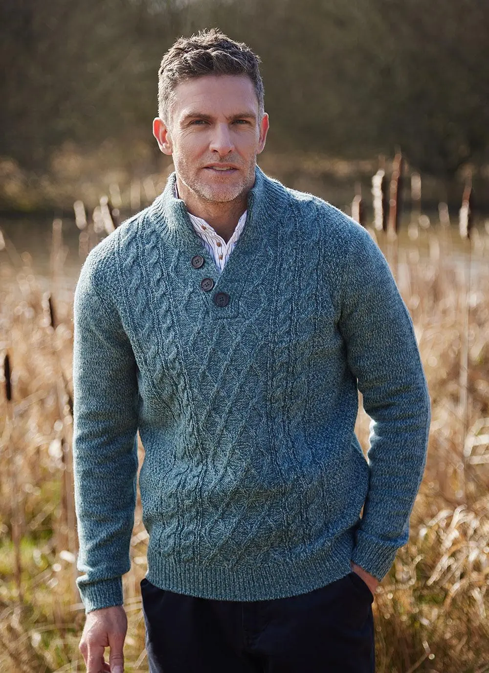 Kieran Button Neck Aran Sweater