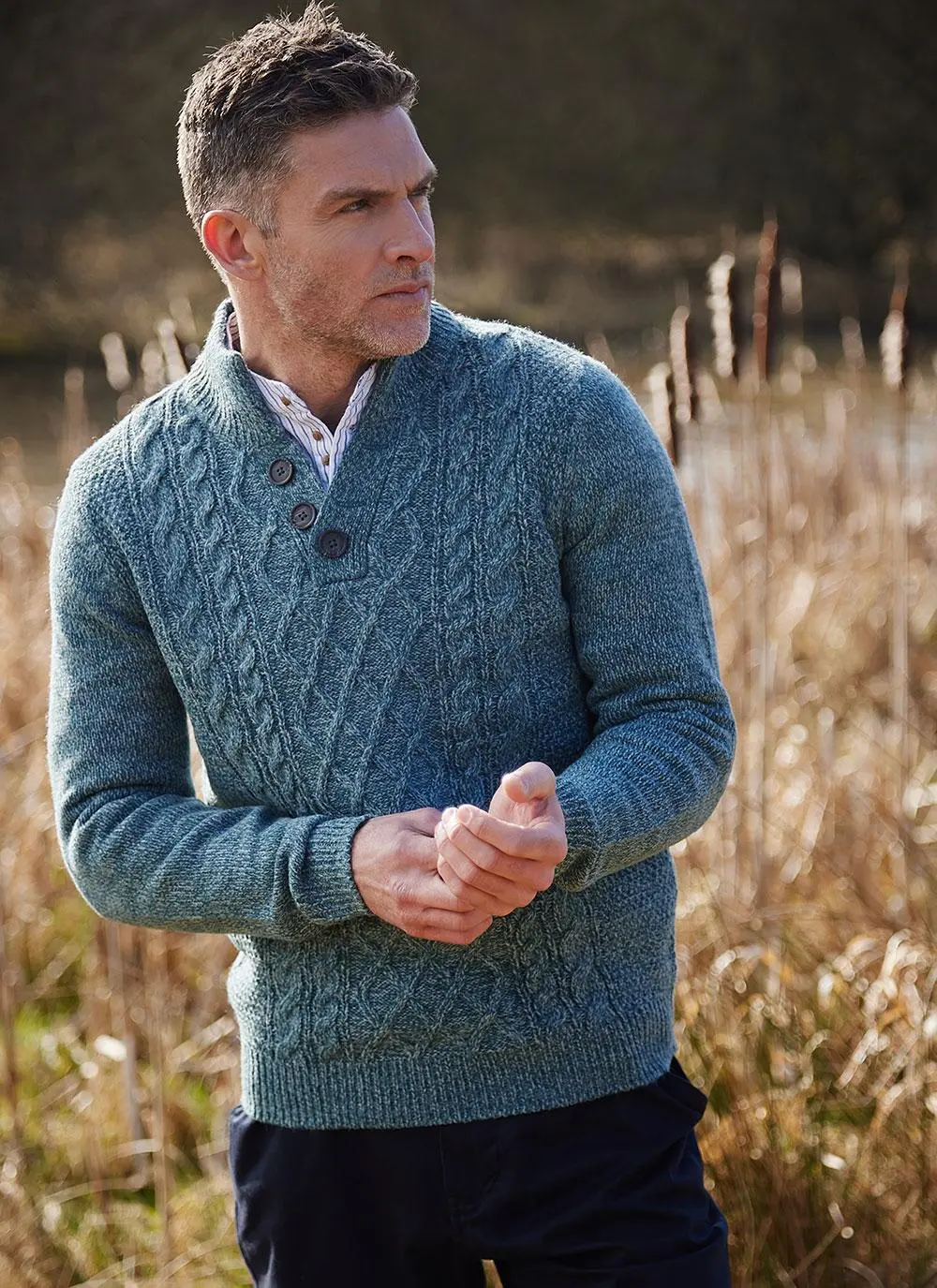 Kieran Button Neck Aran Sweater
