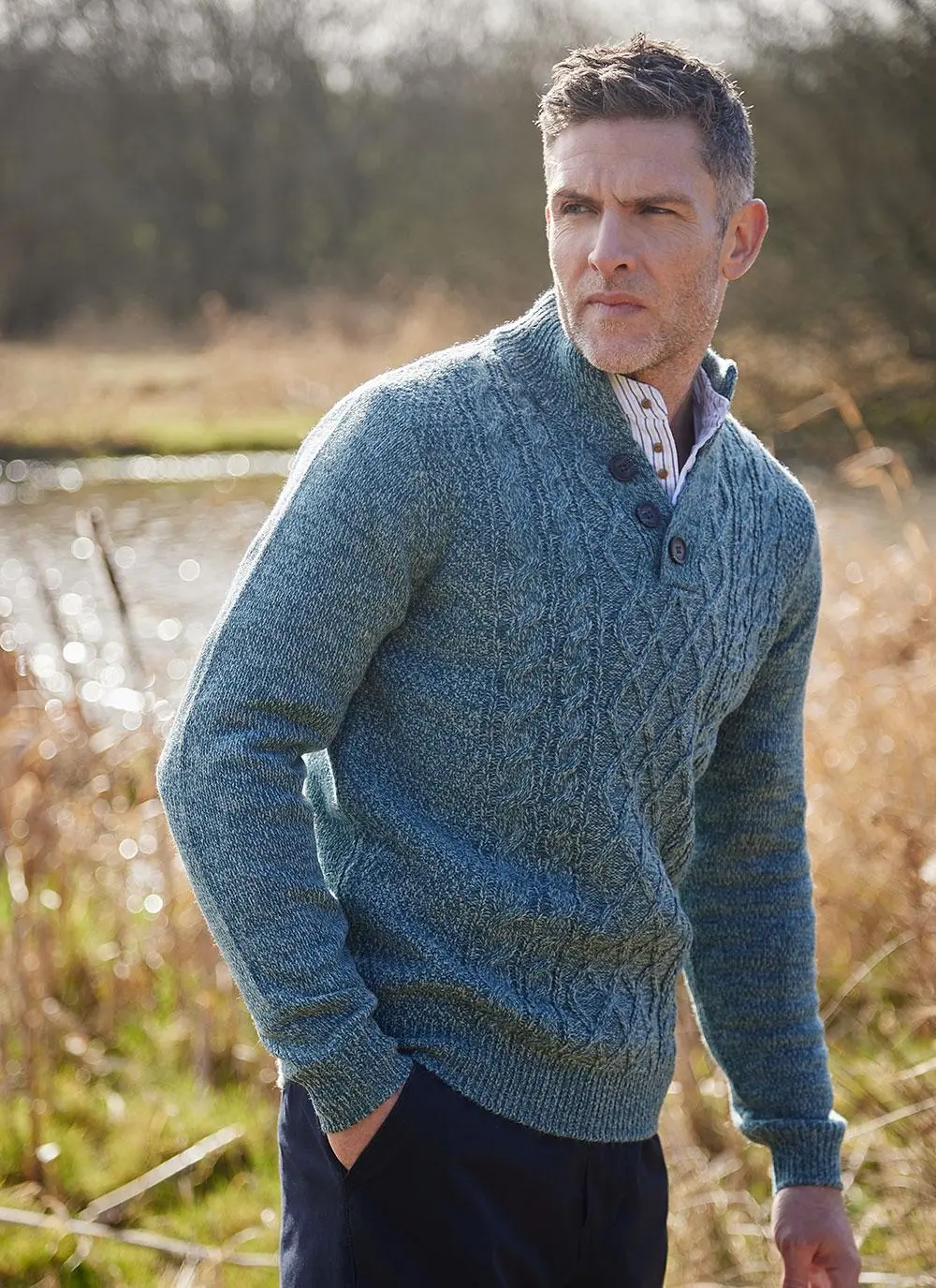 Kieran Button Neck Aran Sweater