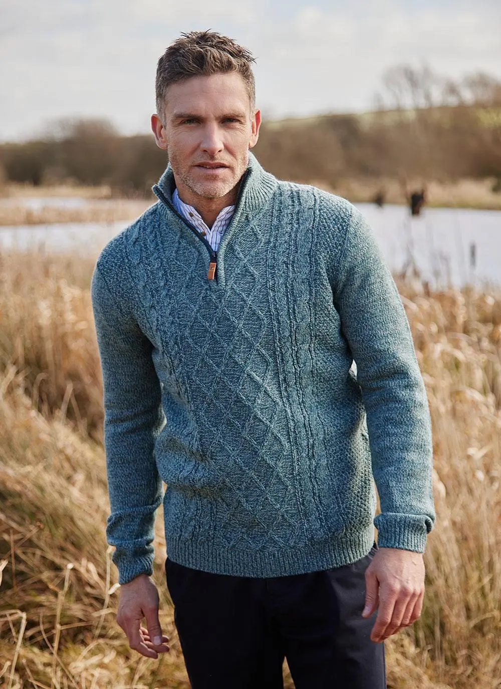 Liam Zip Neck Aran Sweater