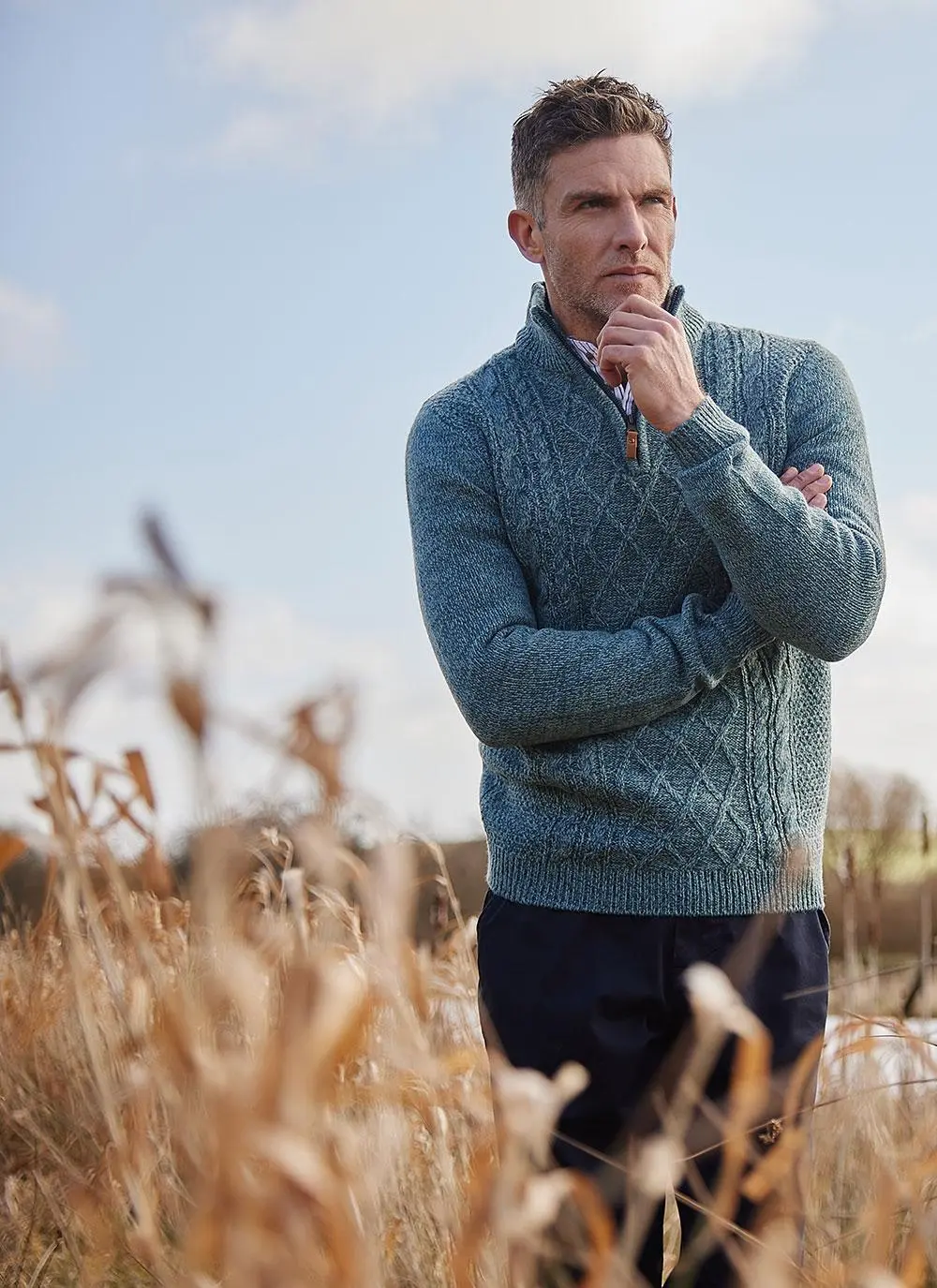 Liam Zip Neck Aran Sweater