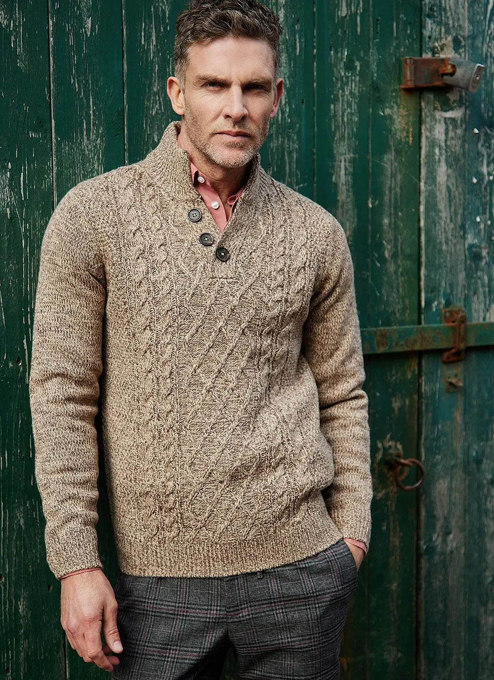Kieran Button Neck Aran Sweater