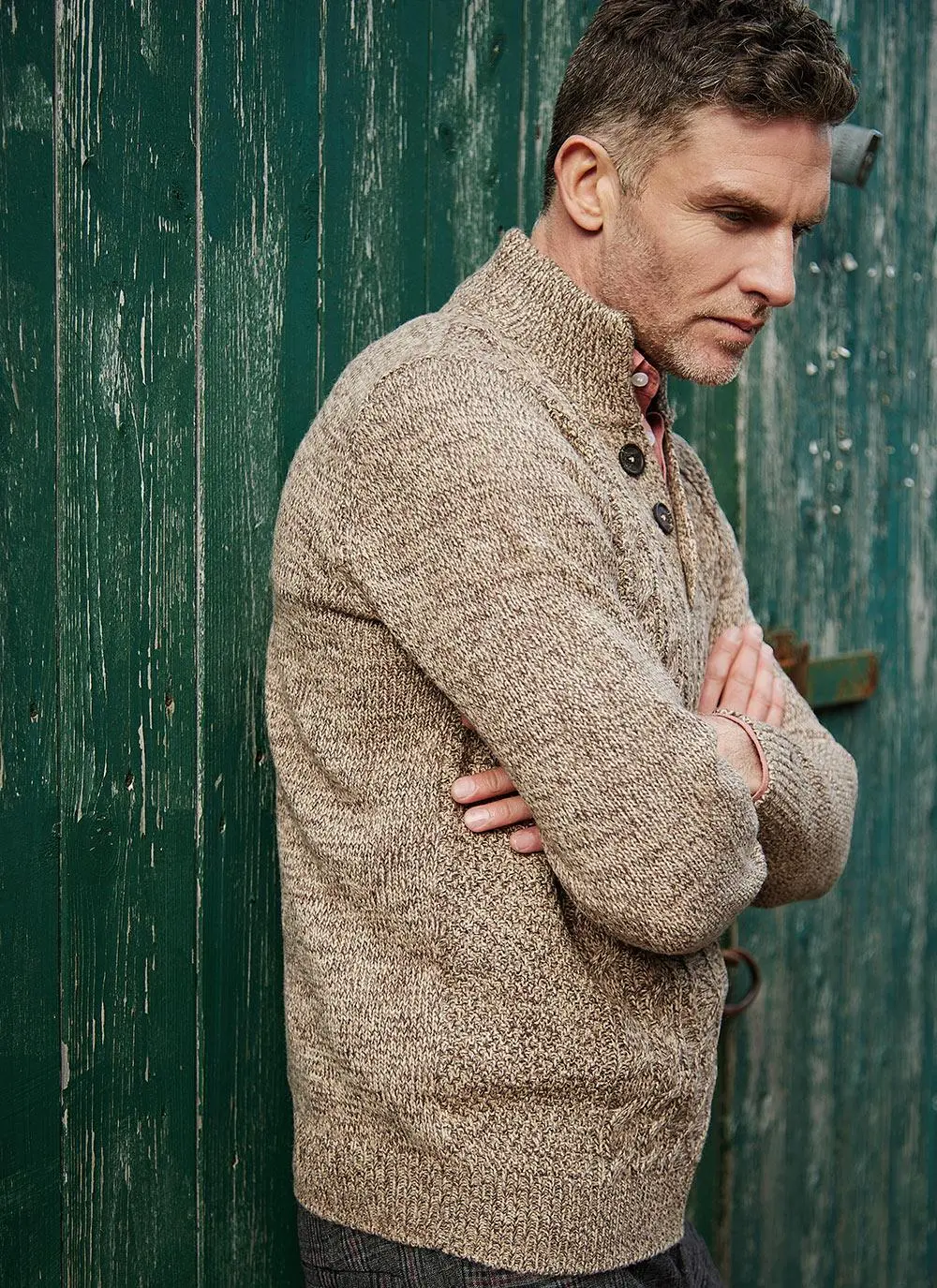 Kieran Button Neck Aran Sweater