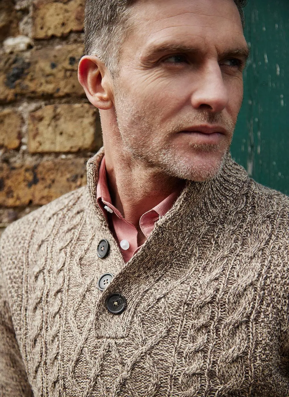 Kieran Button Neck Aran Sweater