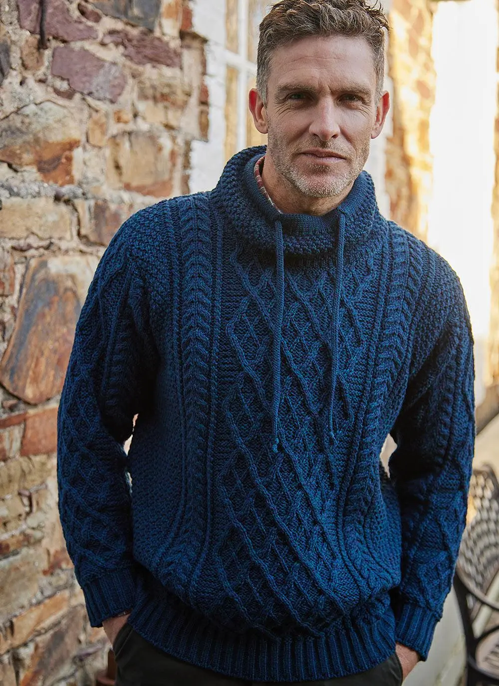 Tadhg Drawstring Aran Sweater Atlantic | Blarney