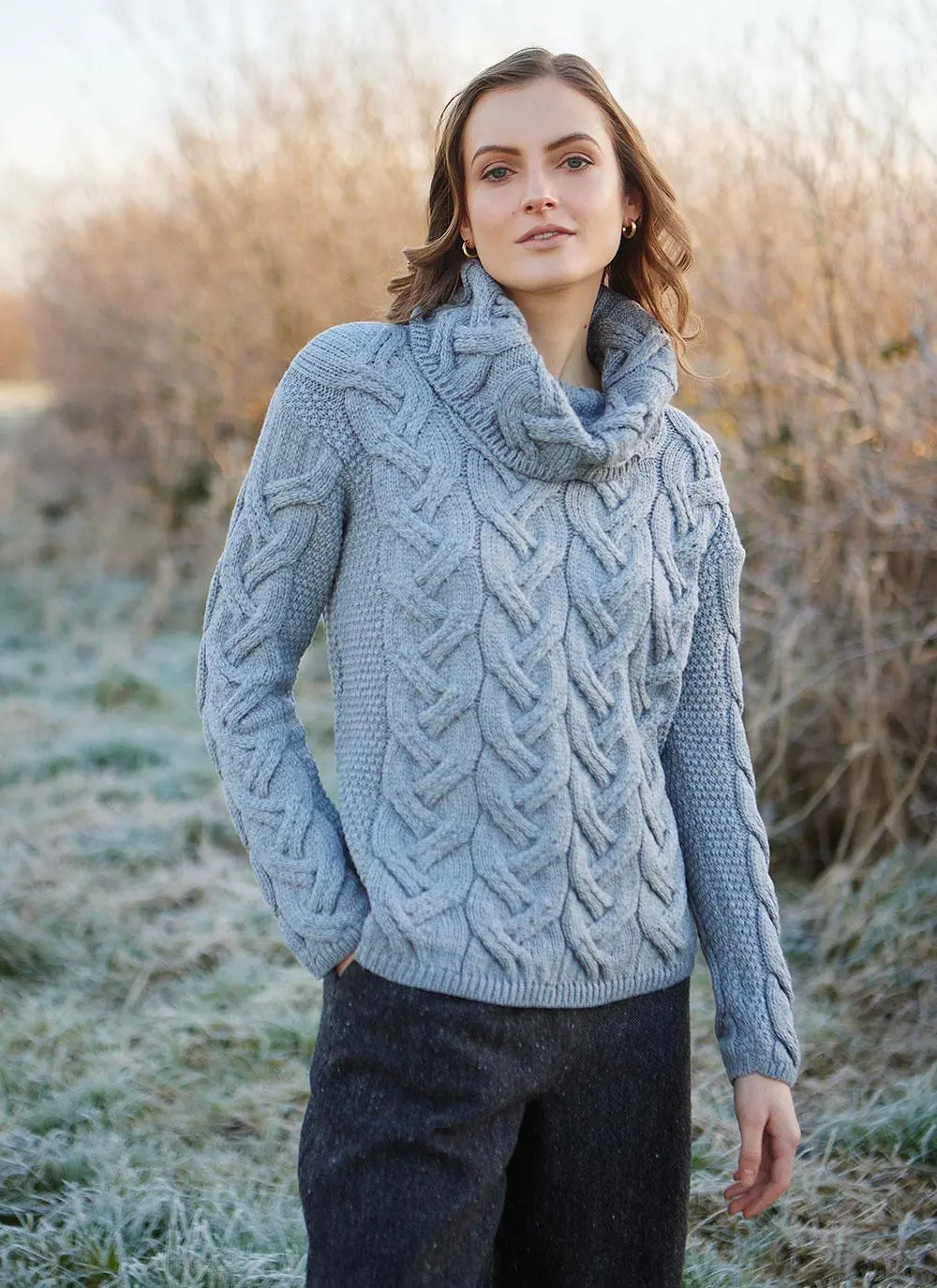 Supersoft Merino Wool Cowl Neck Sweater Ocean Grey | Blarney