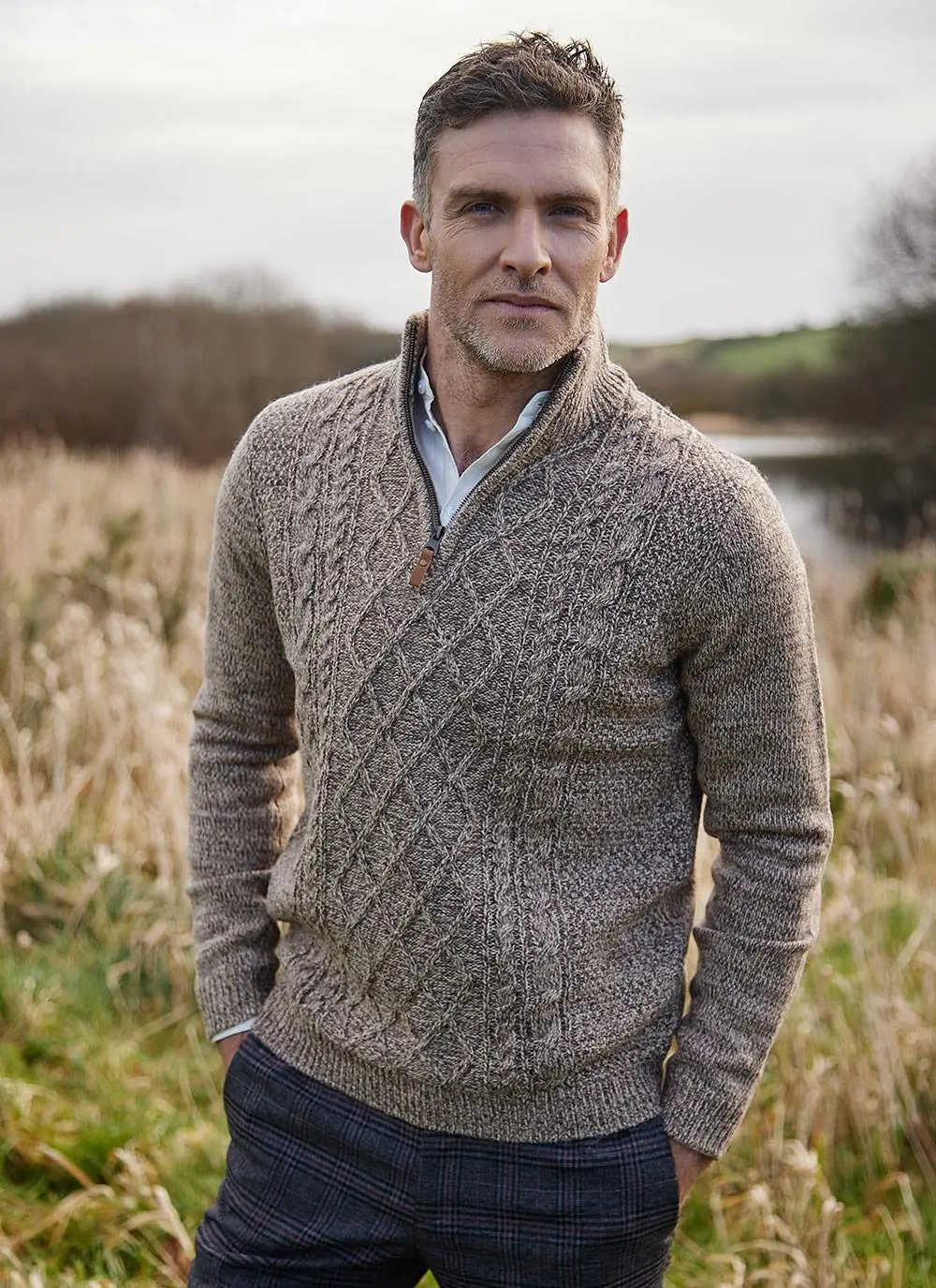Liam Zip Neck Aran Sweater
