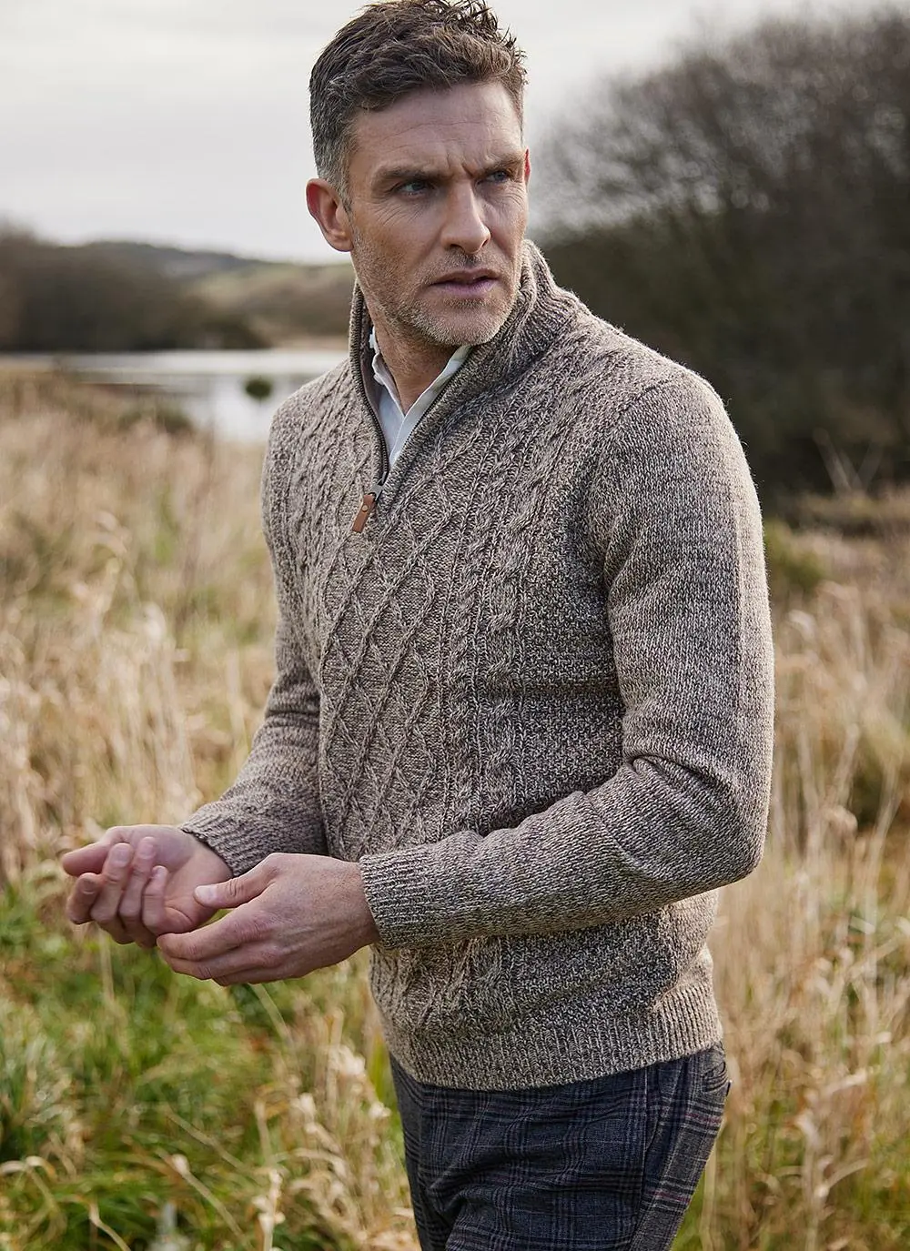 Liam Zip Neck Aran Sweater