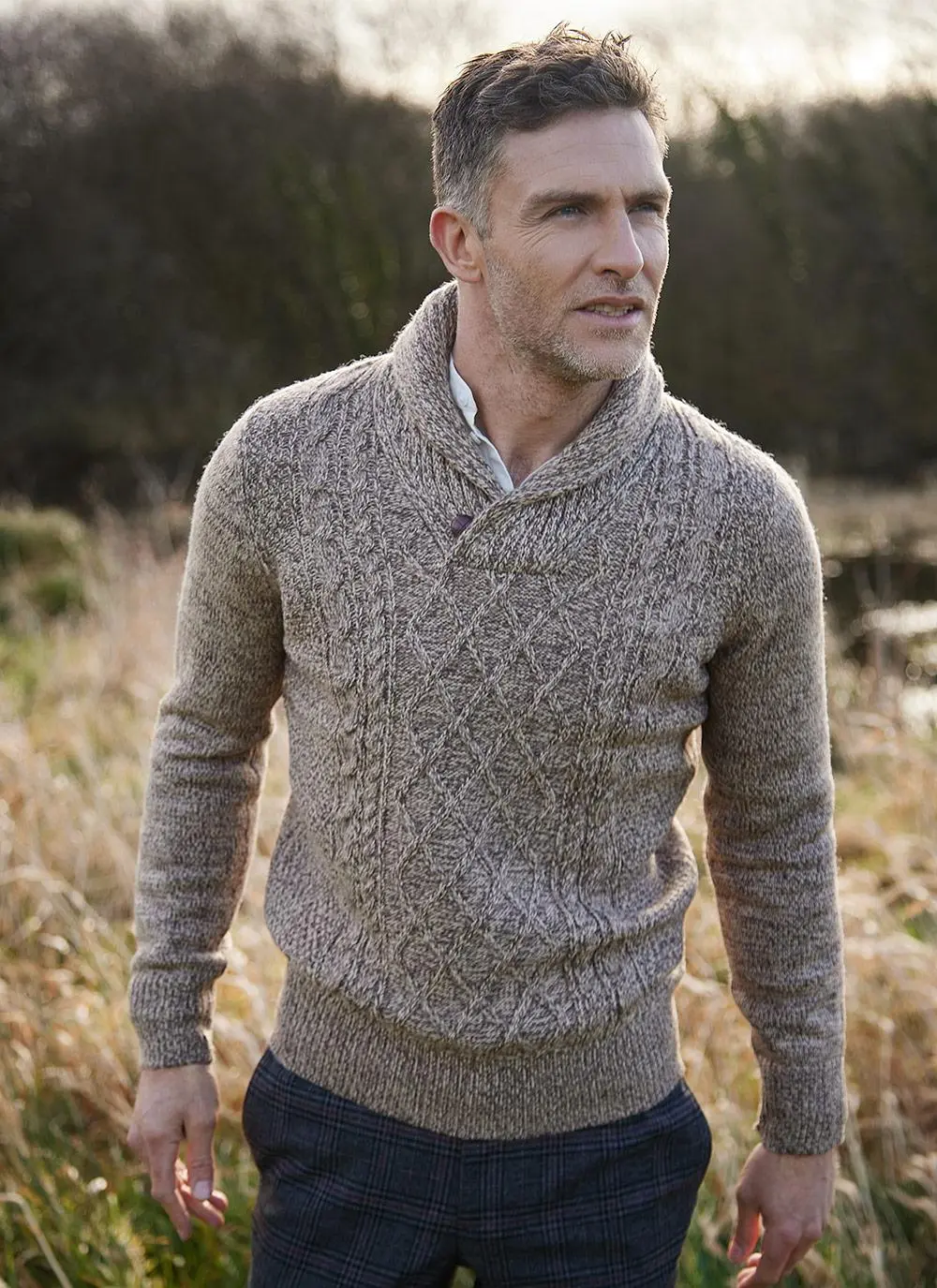 Brendan Shawl Collar Aran Sweater