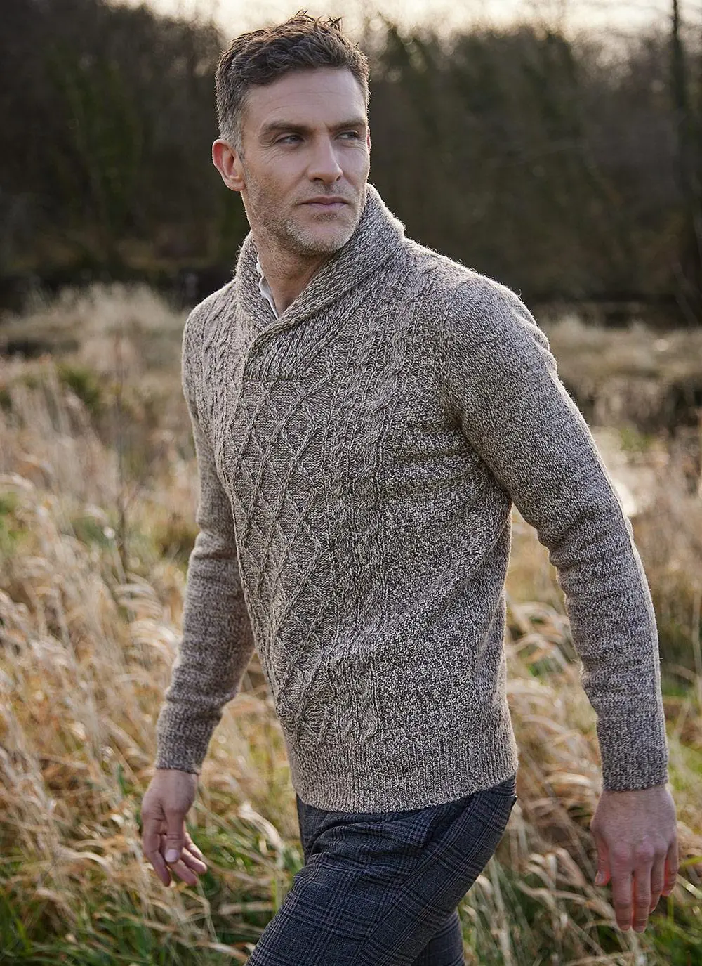 Brendan Shawl Collar Aran Sweater