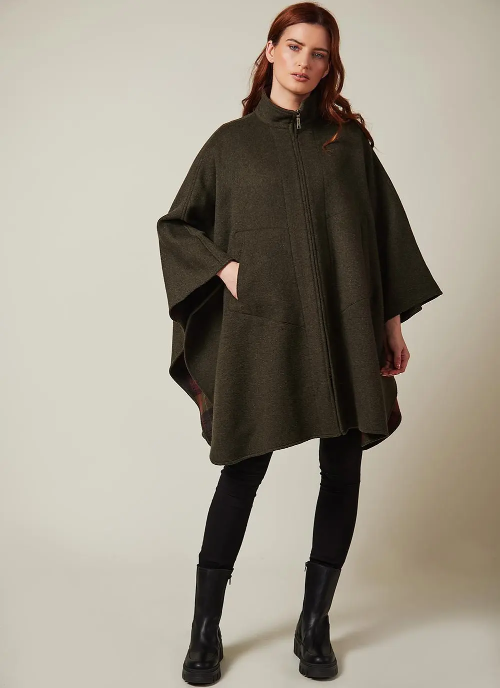 Pure New Wool Double Faced Zip Cape | Blarney