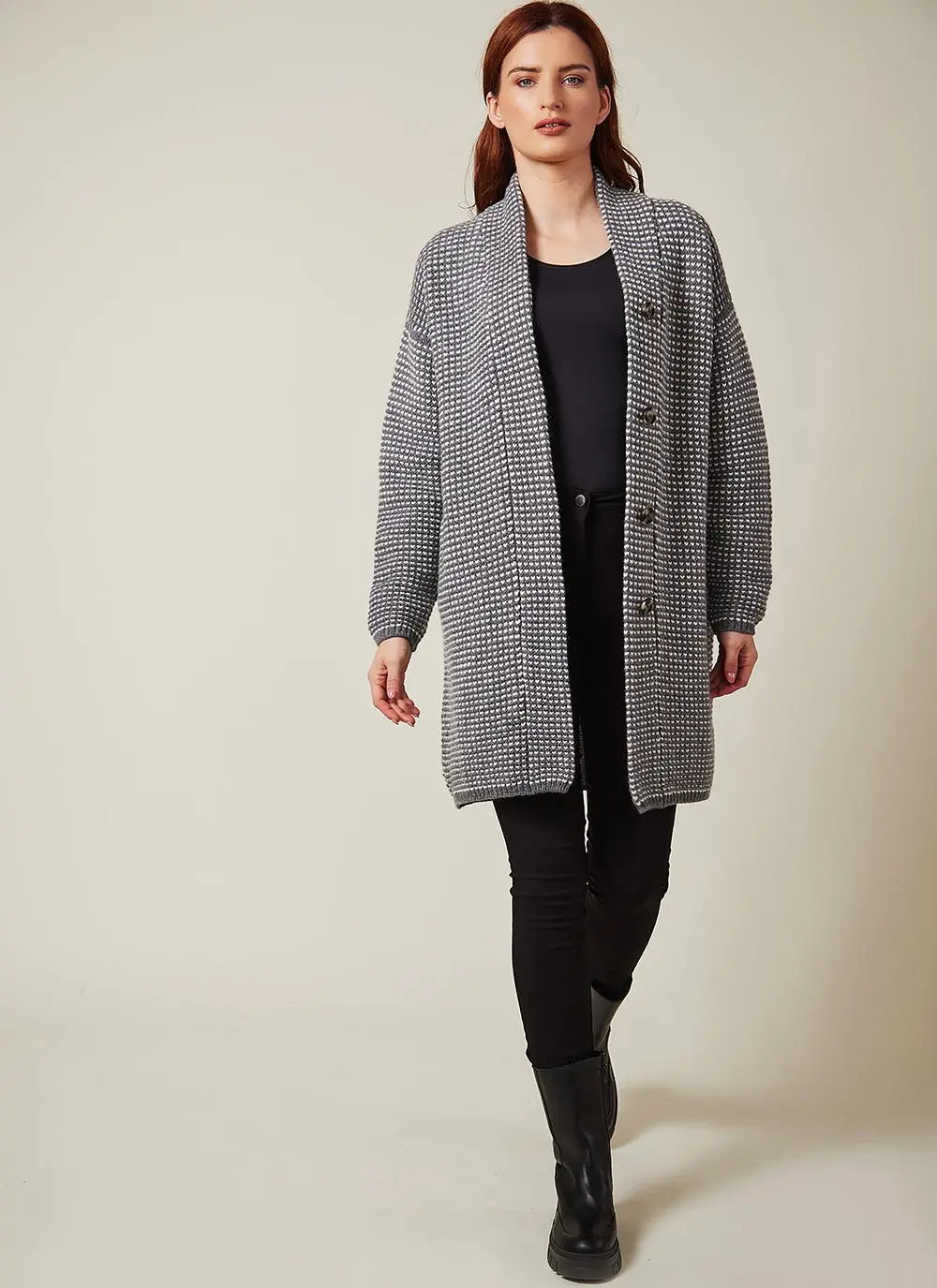 Fisherman Bird's Eye Cashmere Cardigan