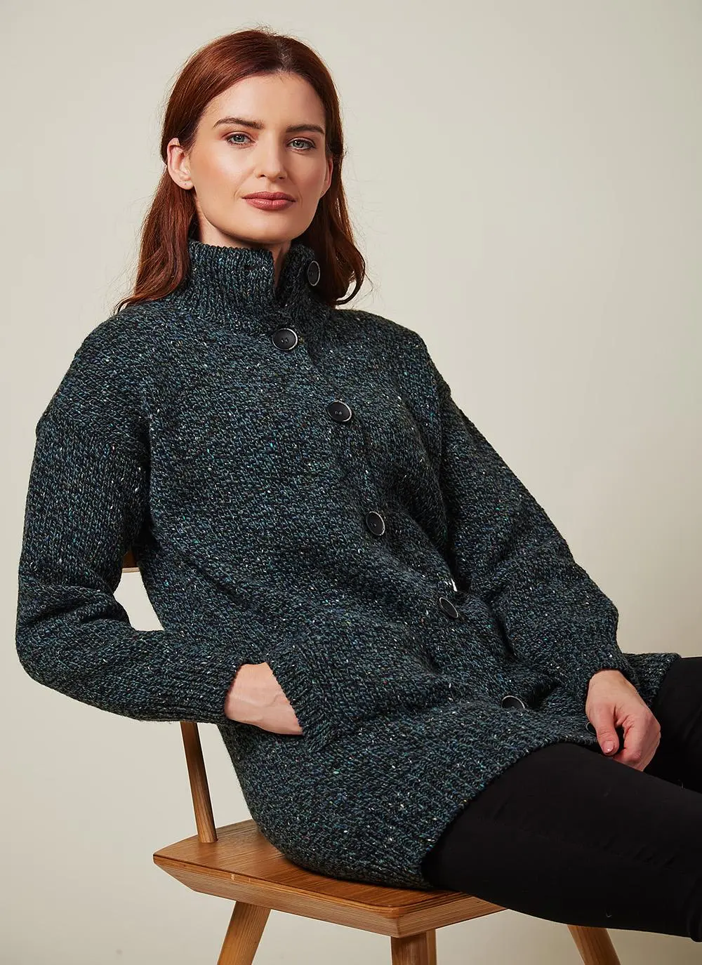 Fisherman Donegal Fleck Longline Button Cardigan