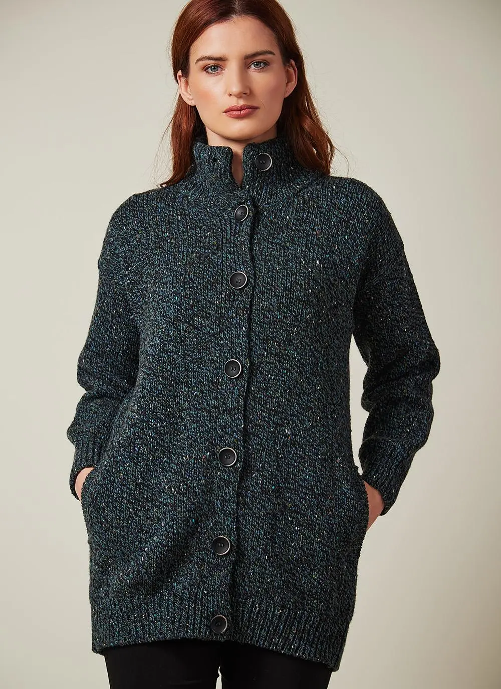 Fisherman Donegal Fleck Longline Button Cardigan