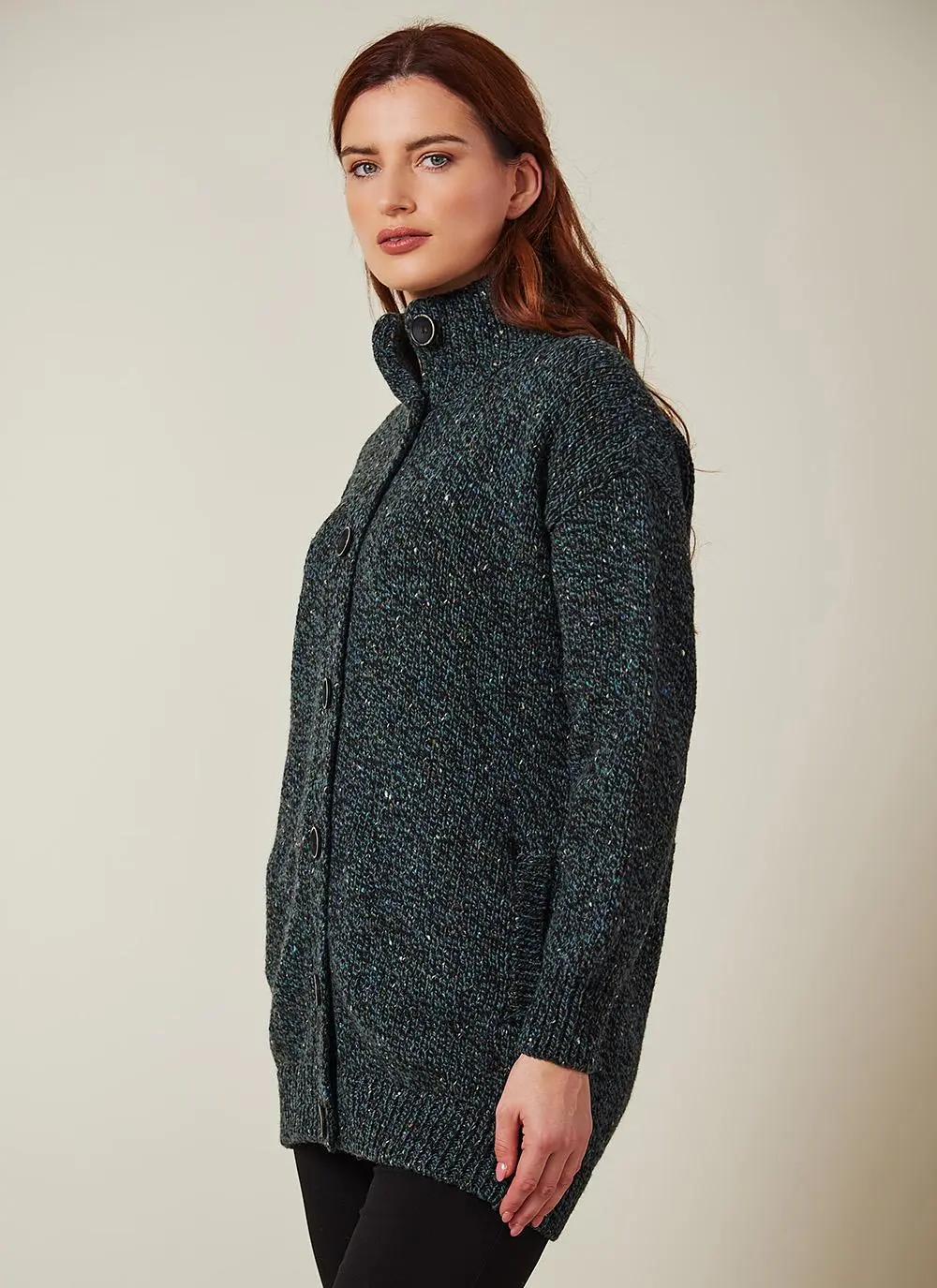 Fisherman Donegal Fleck Longline Button Cardigan
