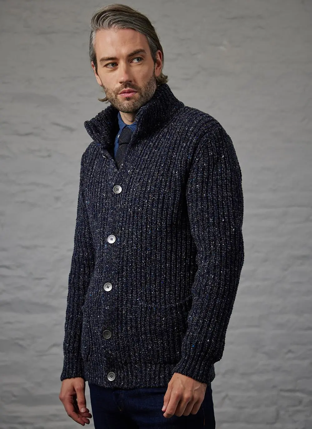 Fisherman Ribbed Cardigan with Patch Pockets