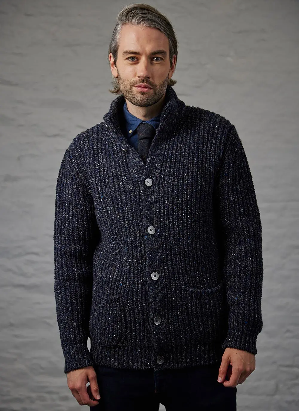 Fisherman Ribbed Cardigan with Patch Pockets