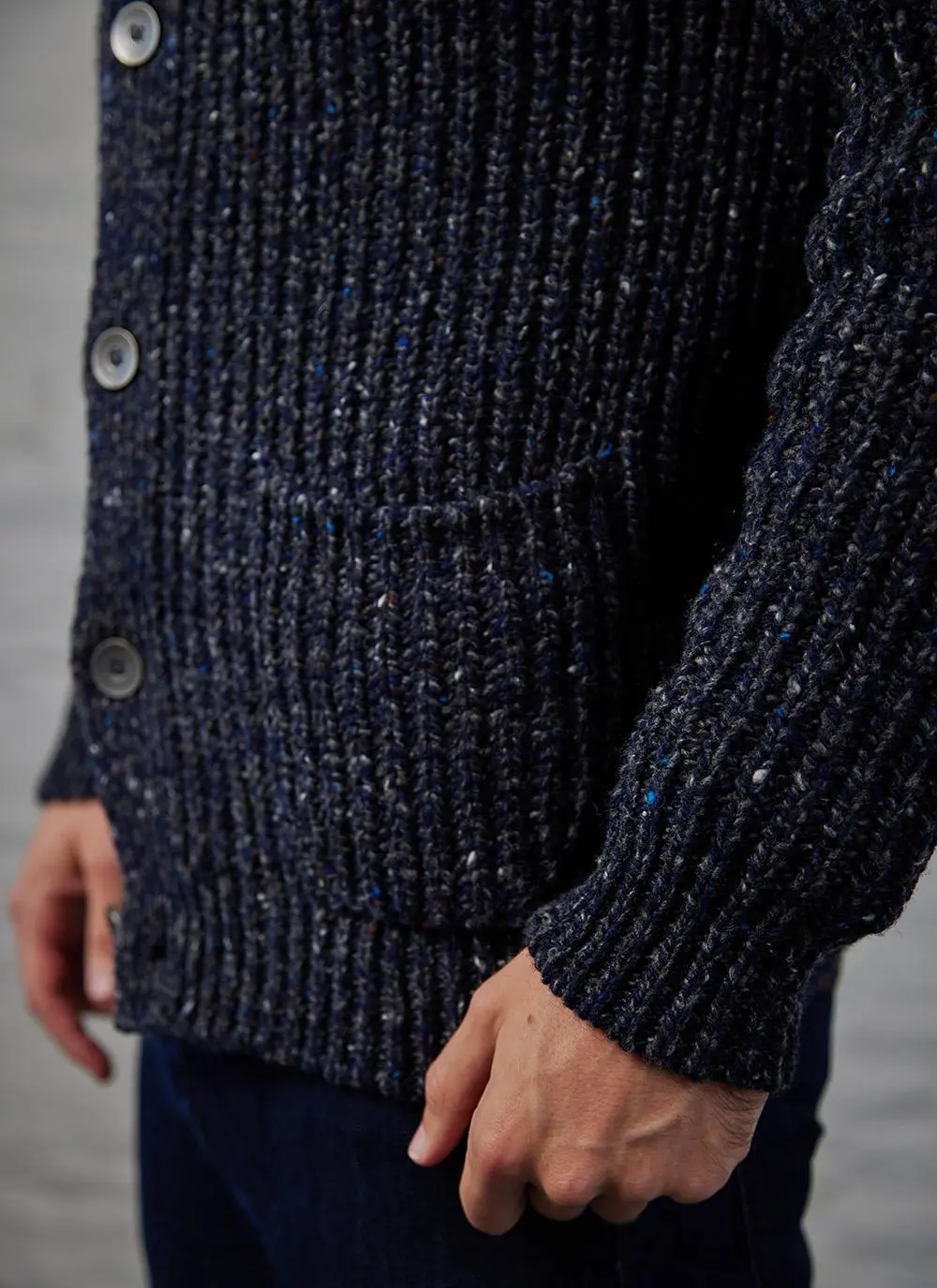 Fisherman Ribbed Cardigan with Patch Pockets