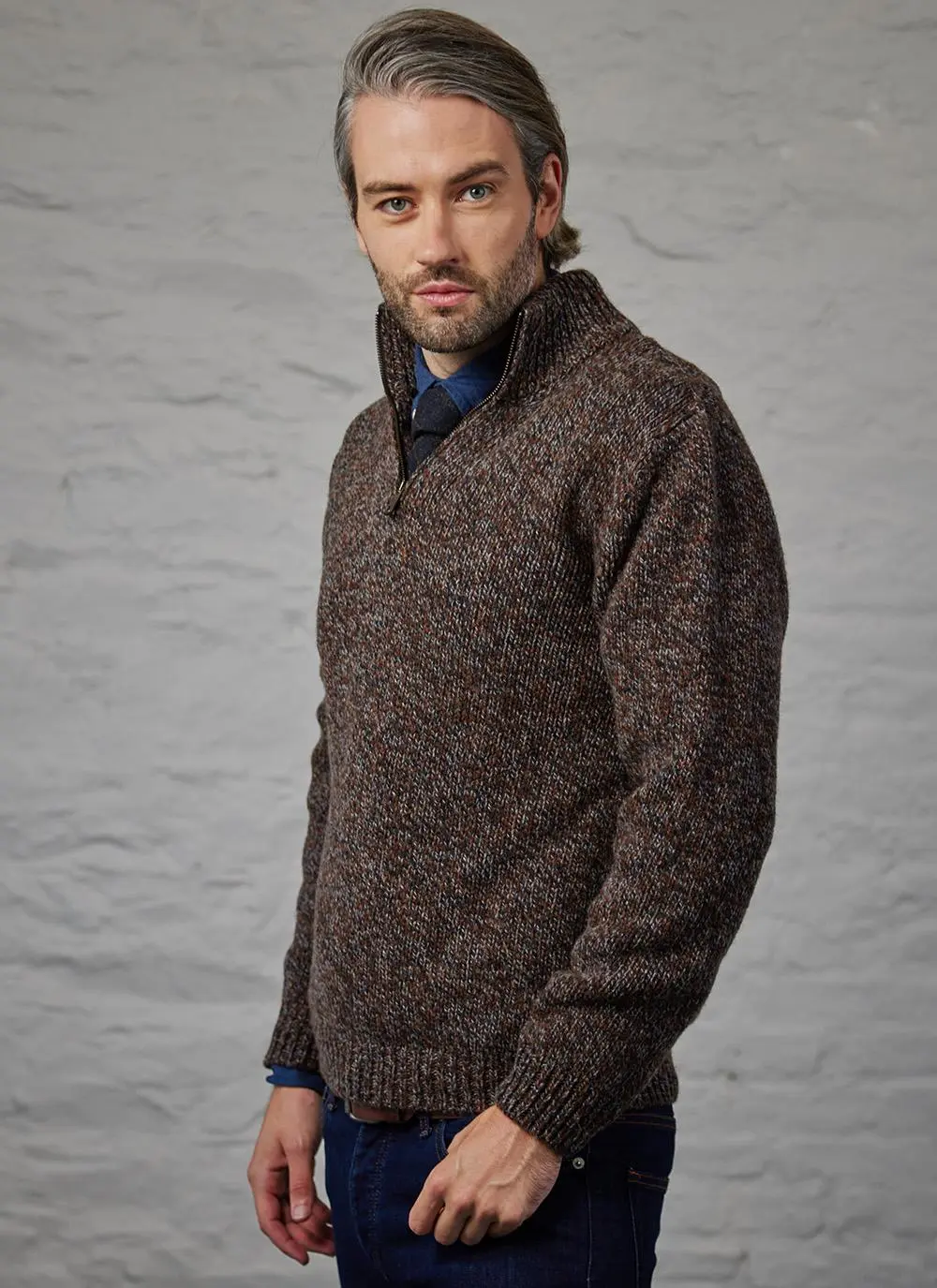 Fisherman Marled Zip Neck Sweater