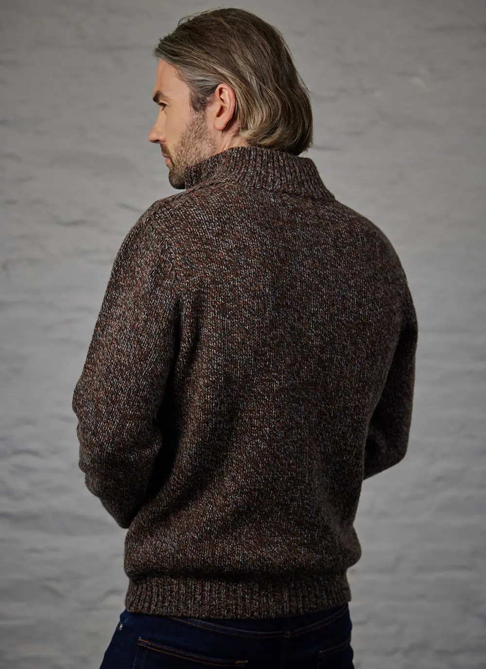 Fisherman Marled Zip Neck Sweater