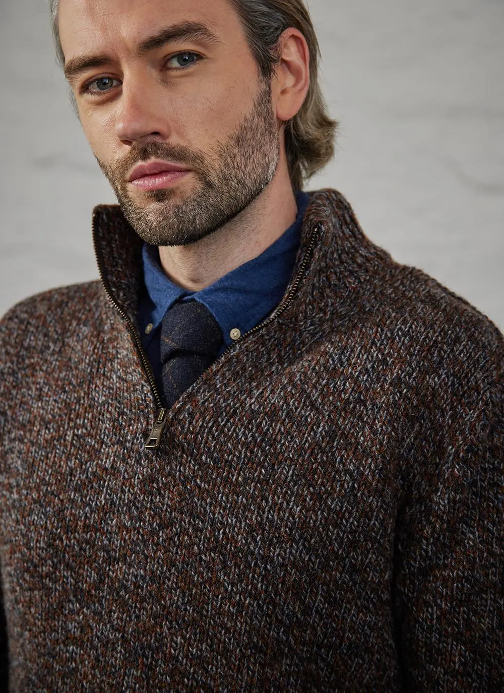 Fisherman Marled Zip Neck Sweater