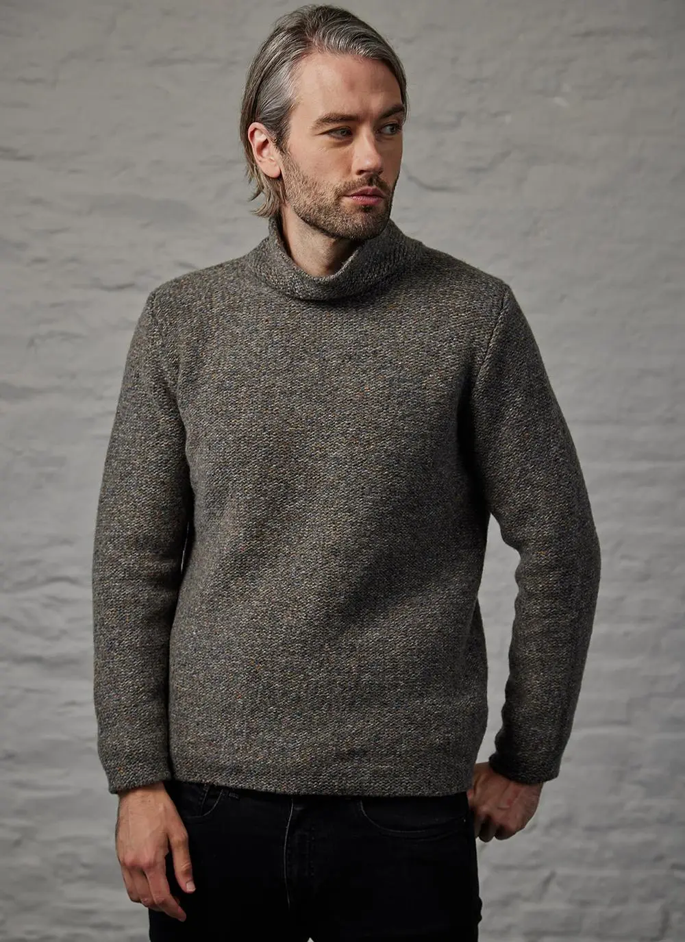 Fisherman Semi Felted Mock Neck Sweater