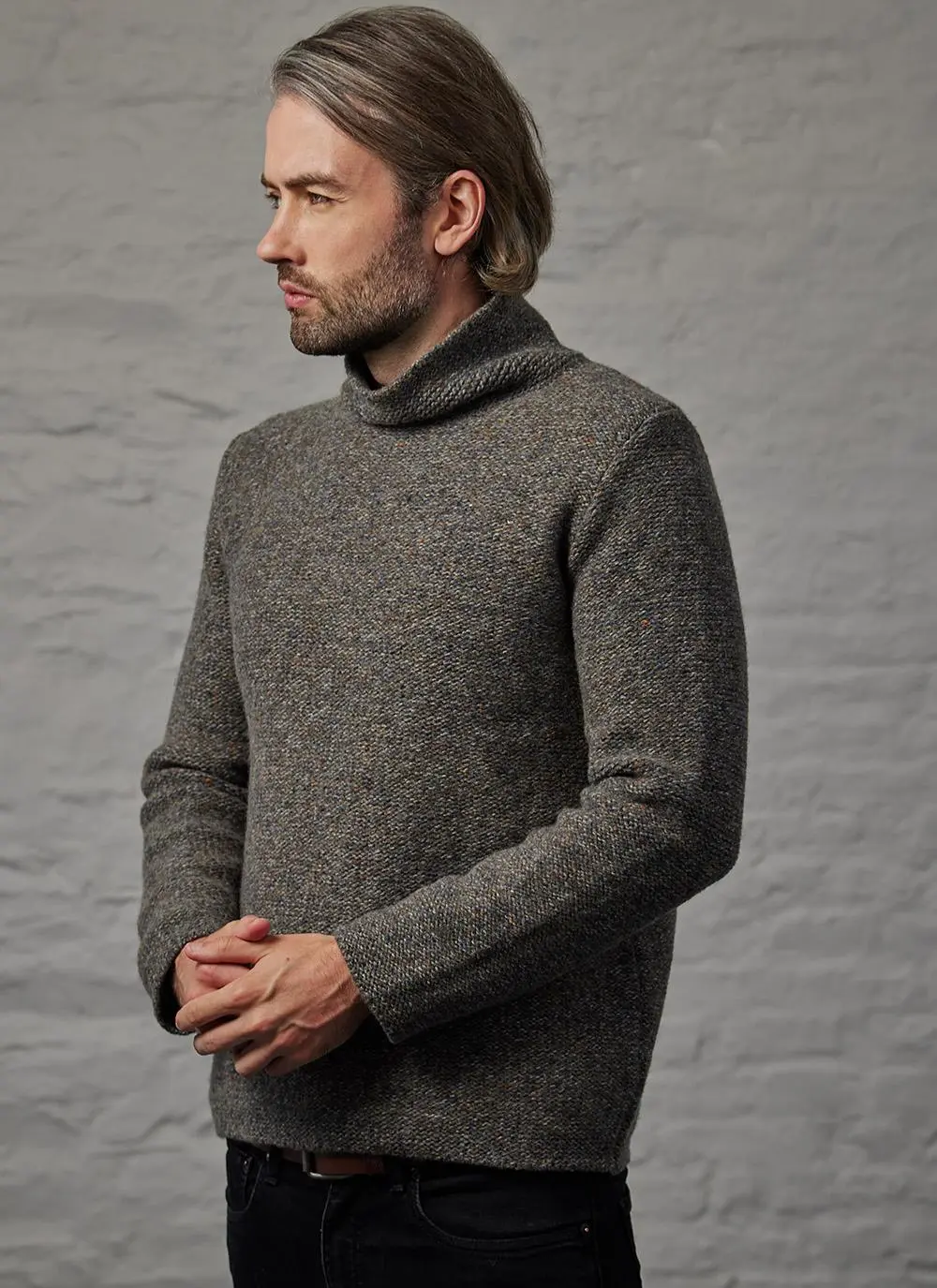 Fisherman Semi Felted Mock Neck Sweater