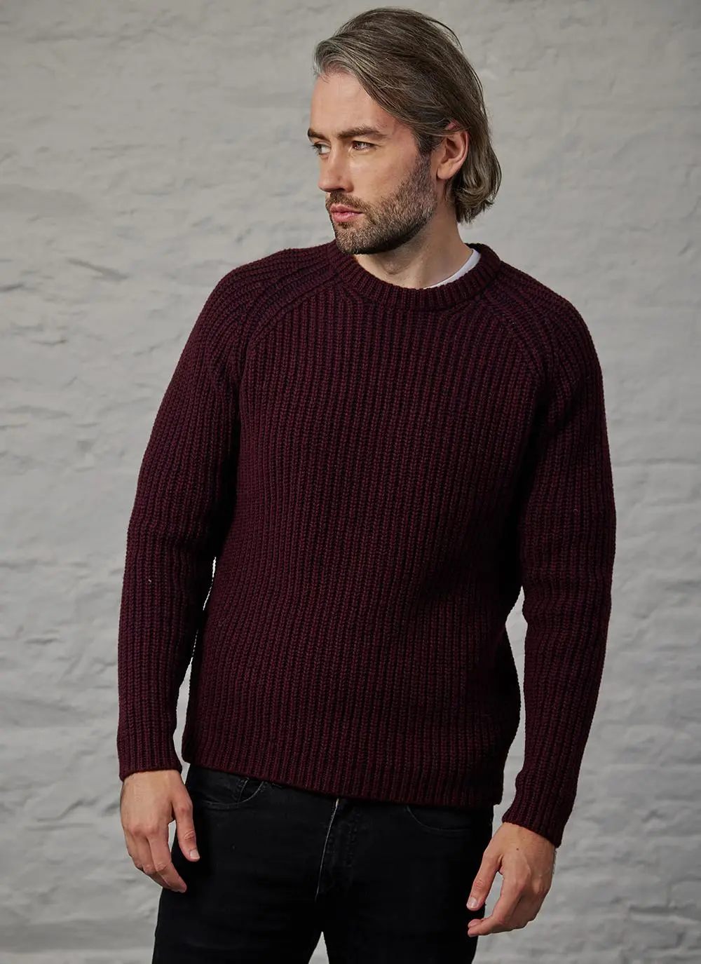 Fisherman Ribbed Crew Neck Raglan Sweater