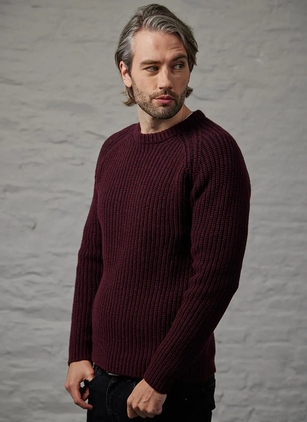 Fisherman Ribbed Crew Neck Raglan Sweater