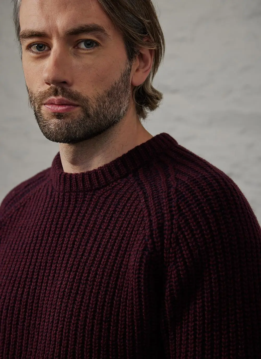 Fisherman Ribbed Crew Neck Raglan Sweater