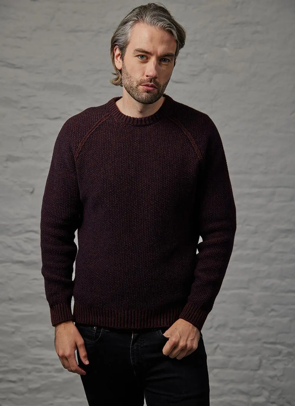 Fisherman Seed Stitch Raglan Crew Neck Sweater
